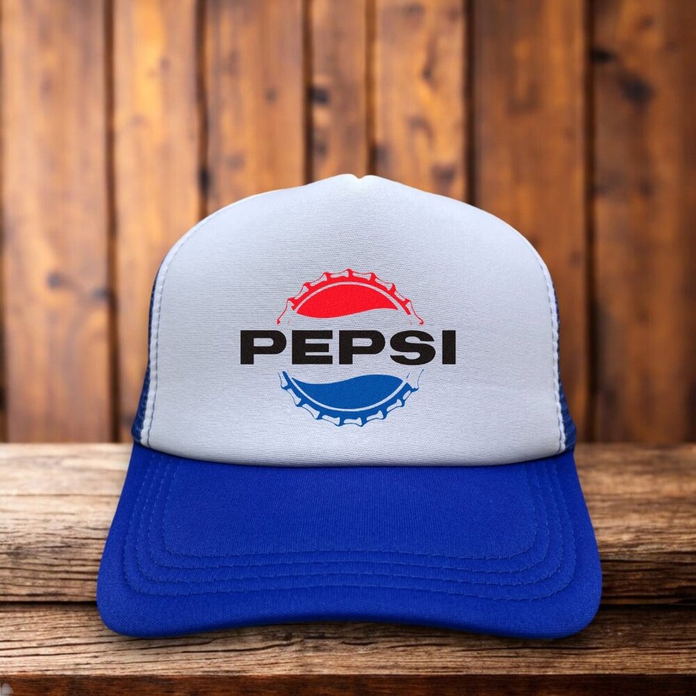 Pepsi Cola Mens Trucker Hat Blue Snapback Vintage Logo Old Fashioned Soda Pop
